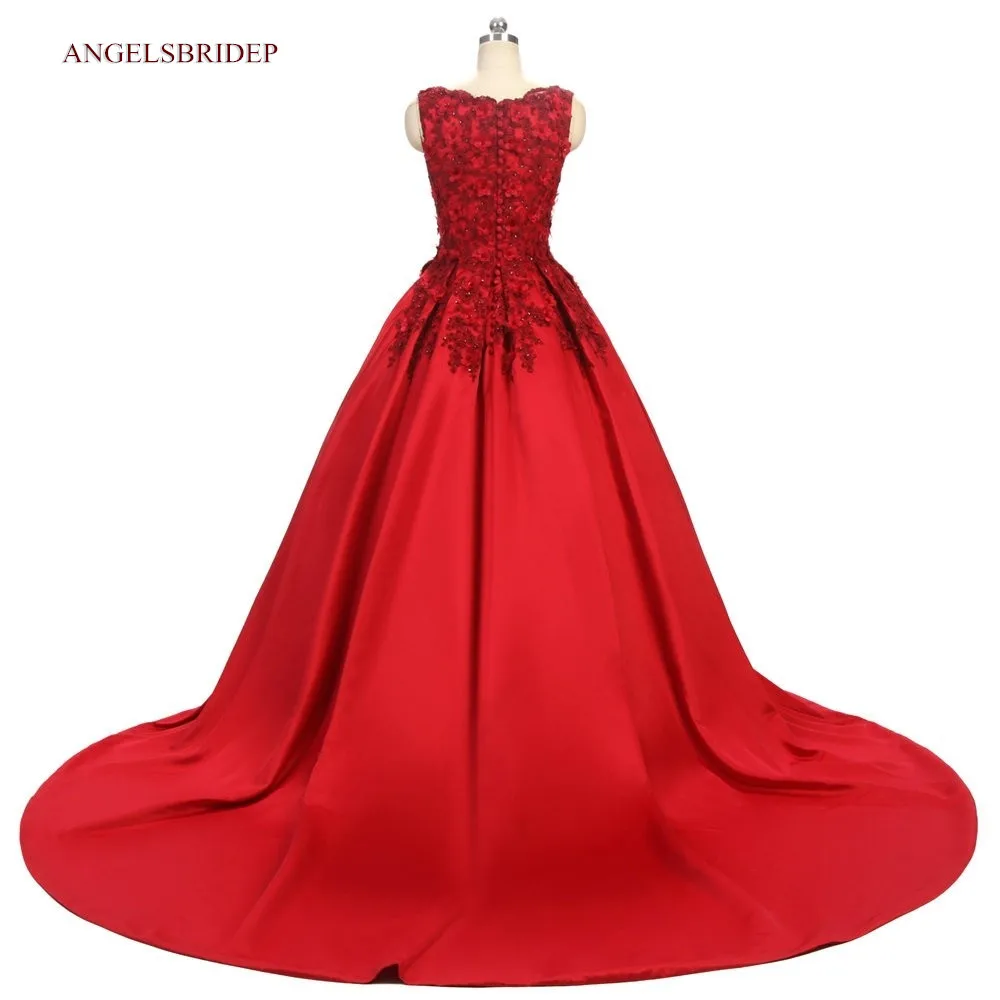 

ANGELSBRIDEP Красное Атласное Свадебное Платье 3D Цветочная аппликация Кристаллы обручальное платье Vestido De Noiva бальное платье со шлейфом