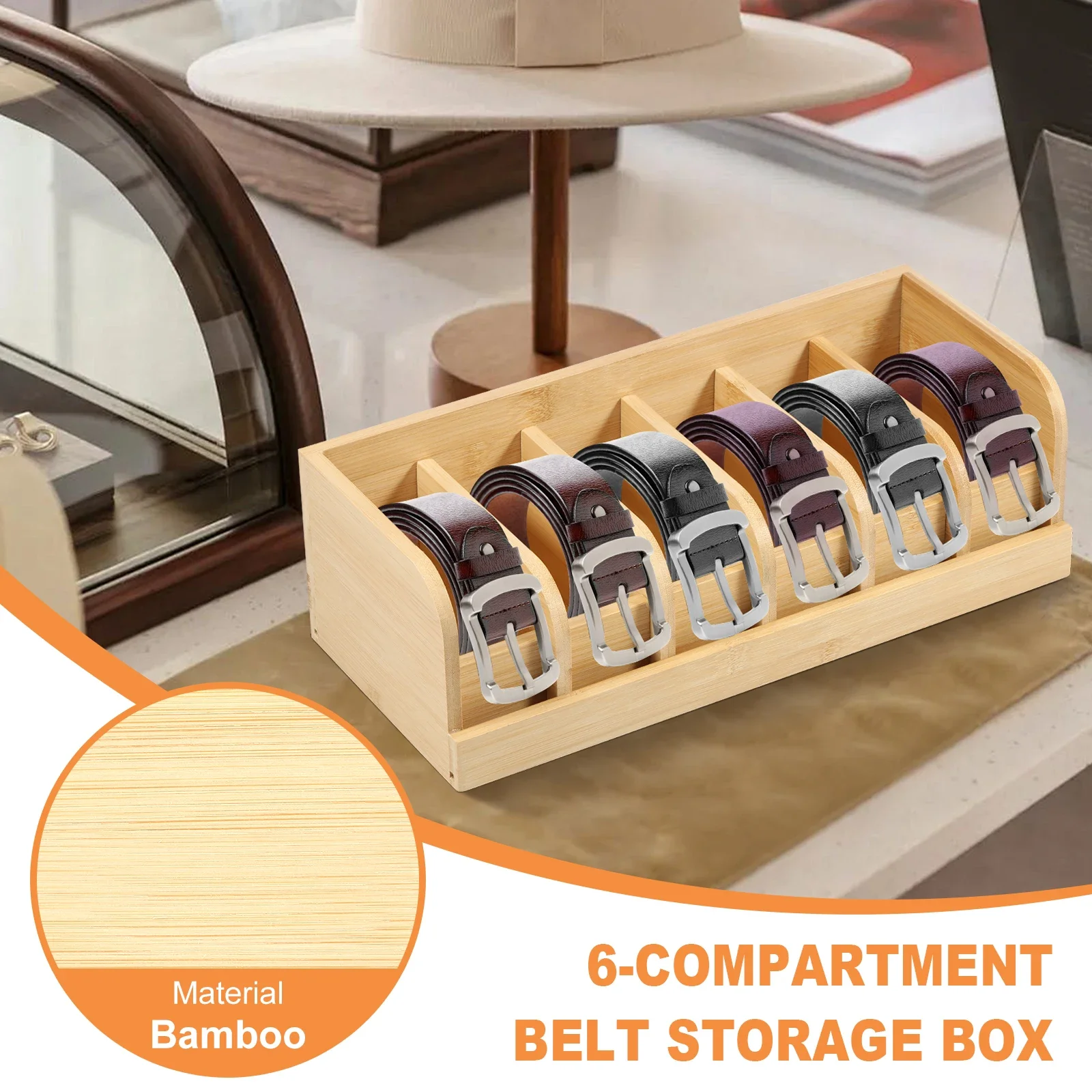 Bamboo 6 Grids Belt Organizer Tie Storage Box Watch Storage Display Box
Wardrobe Accessories Supplly Storage Box for Men Women 4