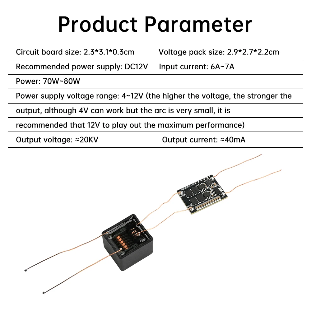 DC 4-12V  AC 20KV 부스트 스파크 아크 점화 코일 모듈 아크 점화기 고전압 모듈 드라이버 보드 변압기 라이터