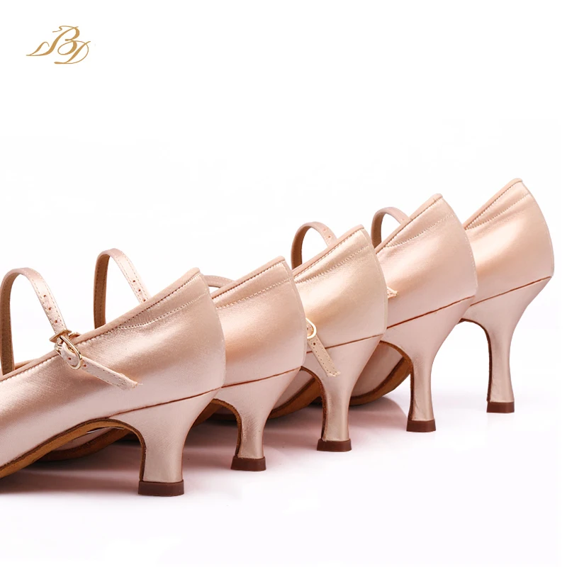 BD dance's standard shoes ClASSIC Fresh Tan Satin all season high heeled dance shoes soft sole Modern Dance 138 Free Shipping 3