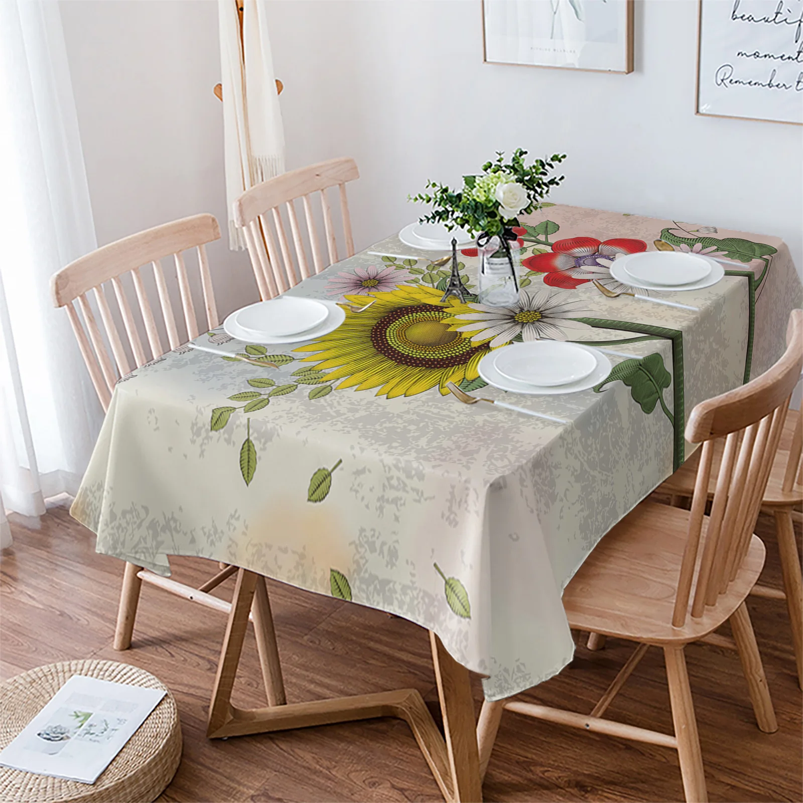 

Подсолнухи, цветы, скатерти с узором "Листья", водонепроницаемый обеденный стол, вечерние, прямоугольная, круглая, Кухонное украшение
