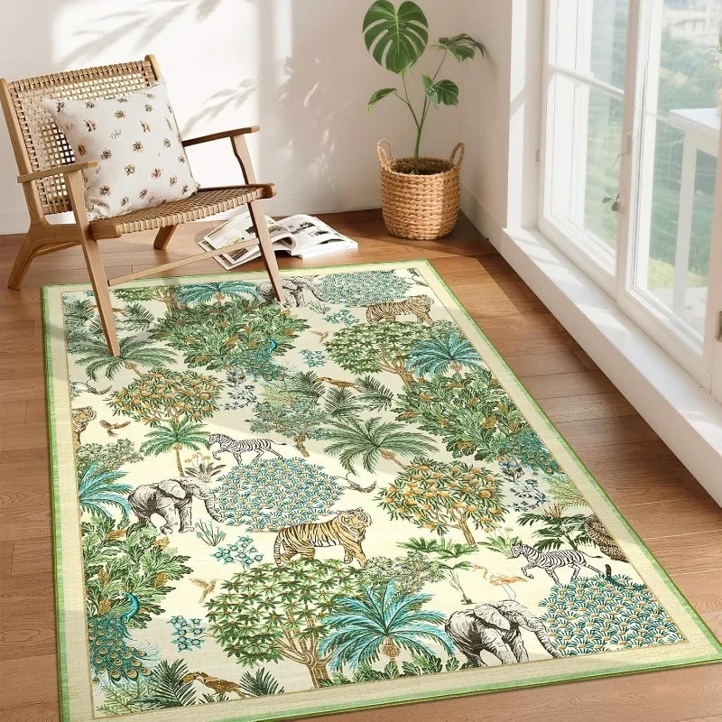 Tropical Jungle Living Room Carpet Ecological Art Design Plush Bedroom Rug Foldable Machine Washable Non-slip Cloackroom Mats 러그