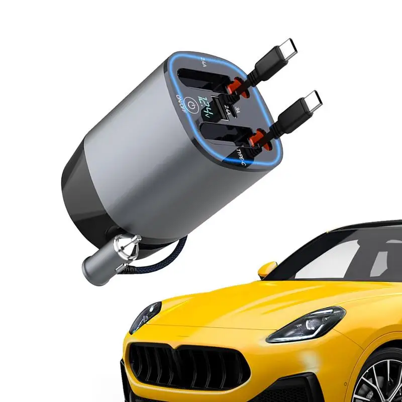 

Быстрое Автомобильное зарядное устройство USB двойные выдвижные кабели и автомобильный диффузор цифровой дисплей выдвижной адаптер для прикуривателя Type C