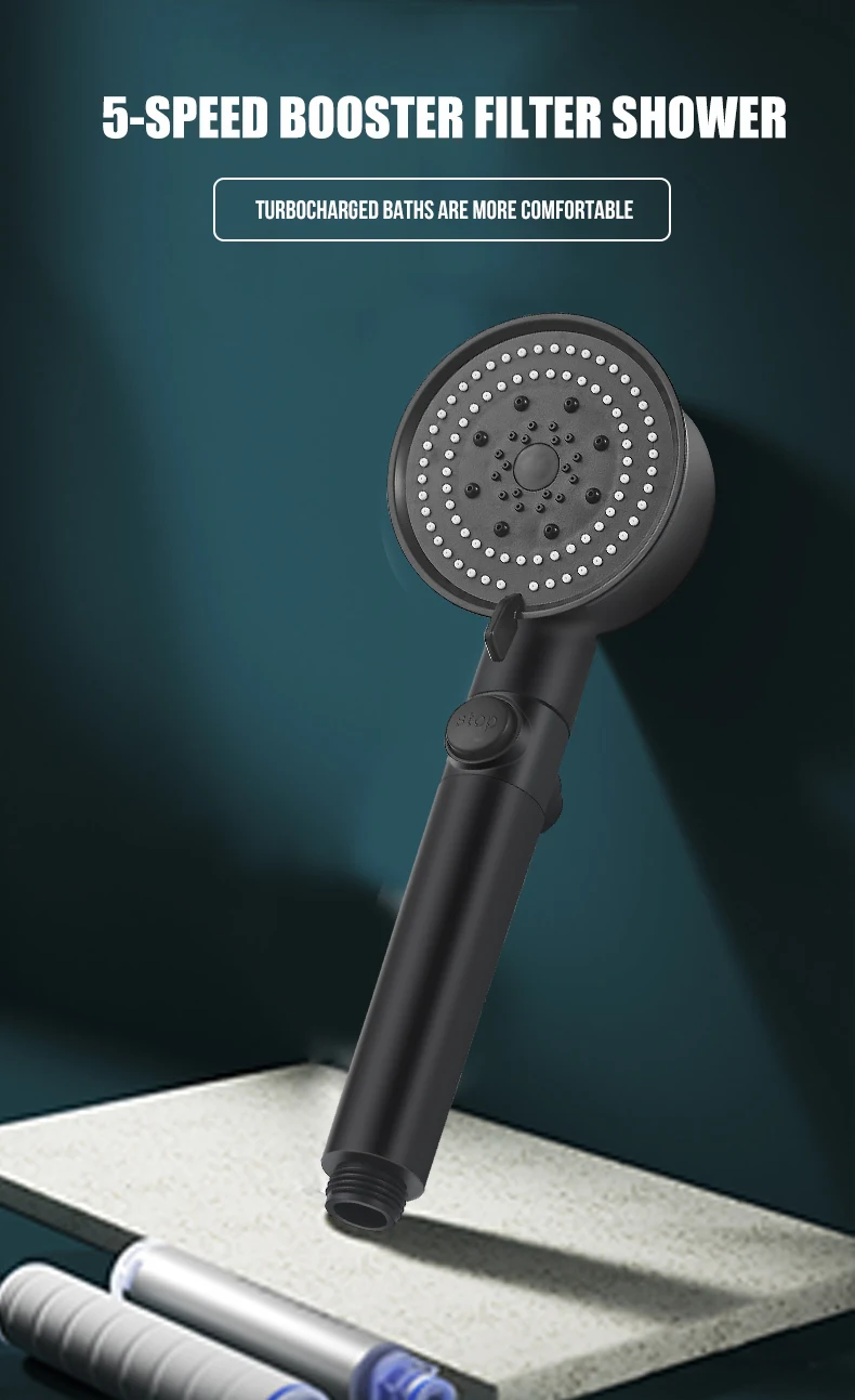 Pommeau de douche + flexible de 1,5 m, pommeau de douche de salle de bain en acier inoxydable avec 5 modes d'économie d'eau haute pression - Chrome | Leroy Merlin