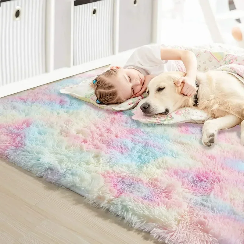 Fluffy Rainbow Rugs for Girls Bedroom Soft Shag Carpets for Teen Girls Kids Baby Room Nursery Playroom Cute Room Decor Area Rug 2