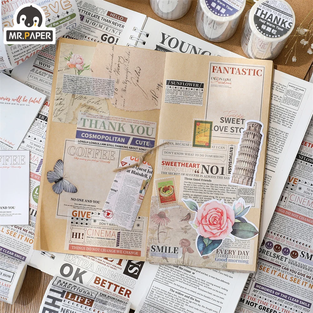 Mr.paper 6 Styles 1roll Simple English Phrase Washi Tape Personality Literary Hand Account Decorative Material Sticker Tape