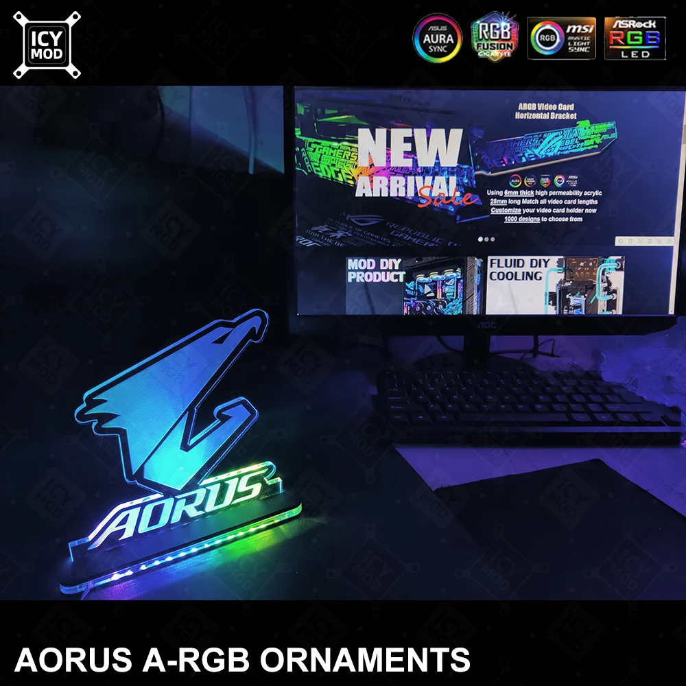 AORUS Figure Chassis Decoration PC LED Rainbow Lighting MOD Acrylic Lighting Panel 5V3Pin GIGABYTE pc cooler decoration