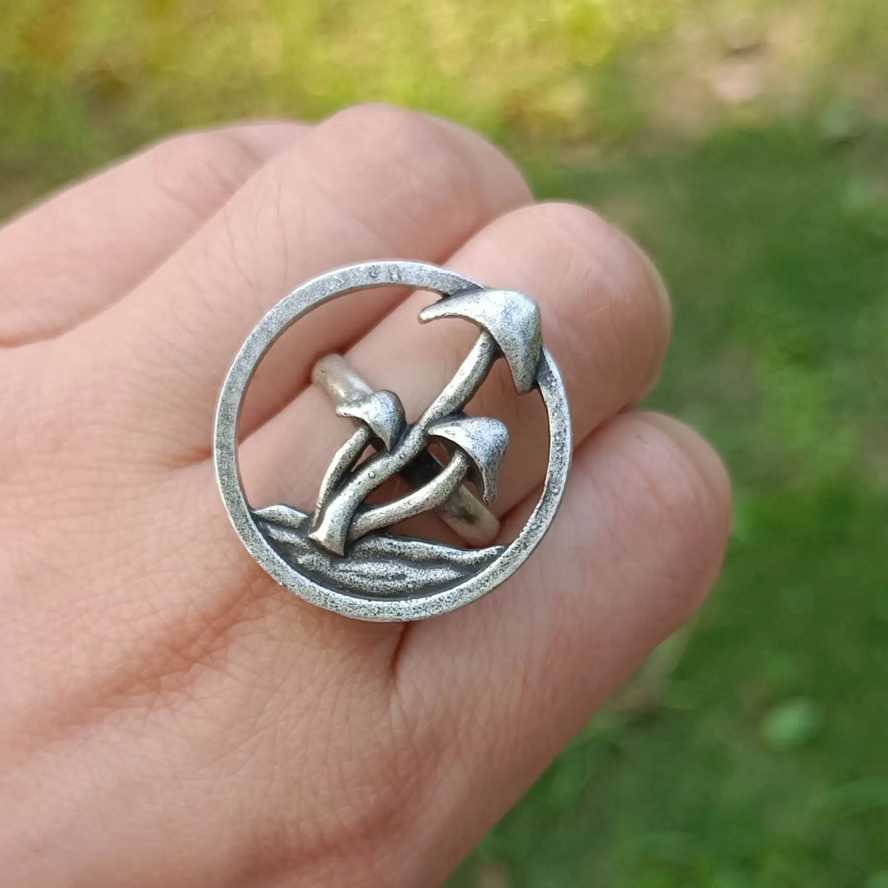 witch Handmade Dainty Vintage nature magic moon skull mushroom ring 3