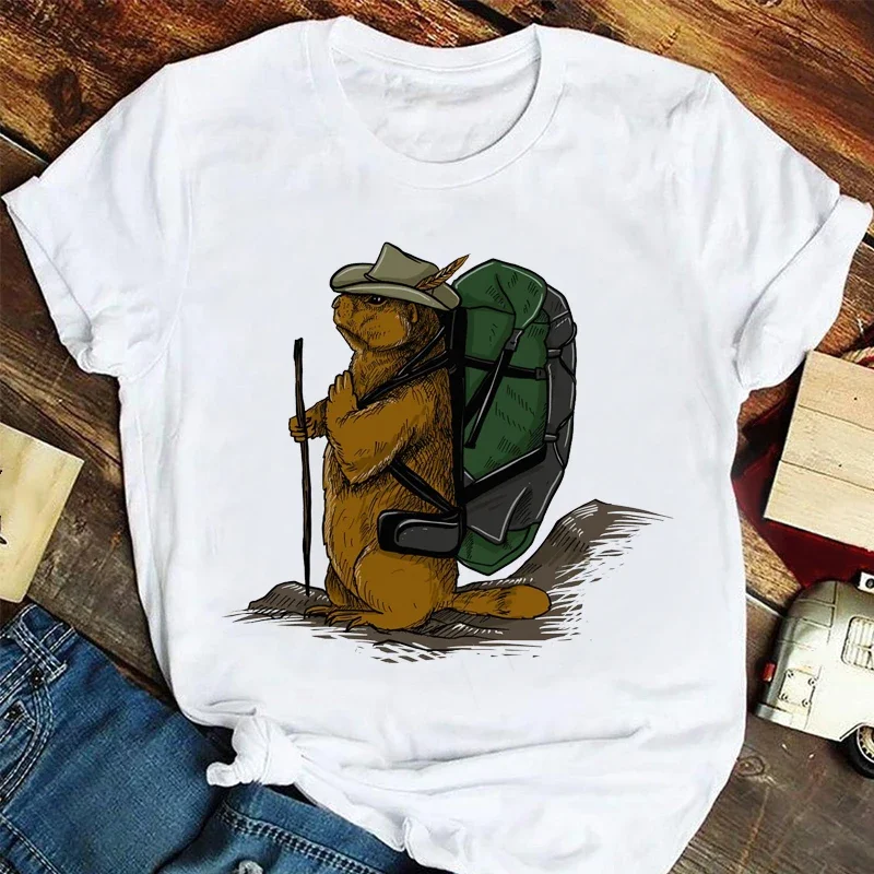 Happy Camper Shirt Casual Cartoon Graphic T-Shirt 1