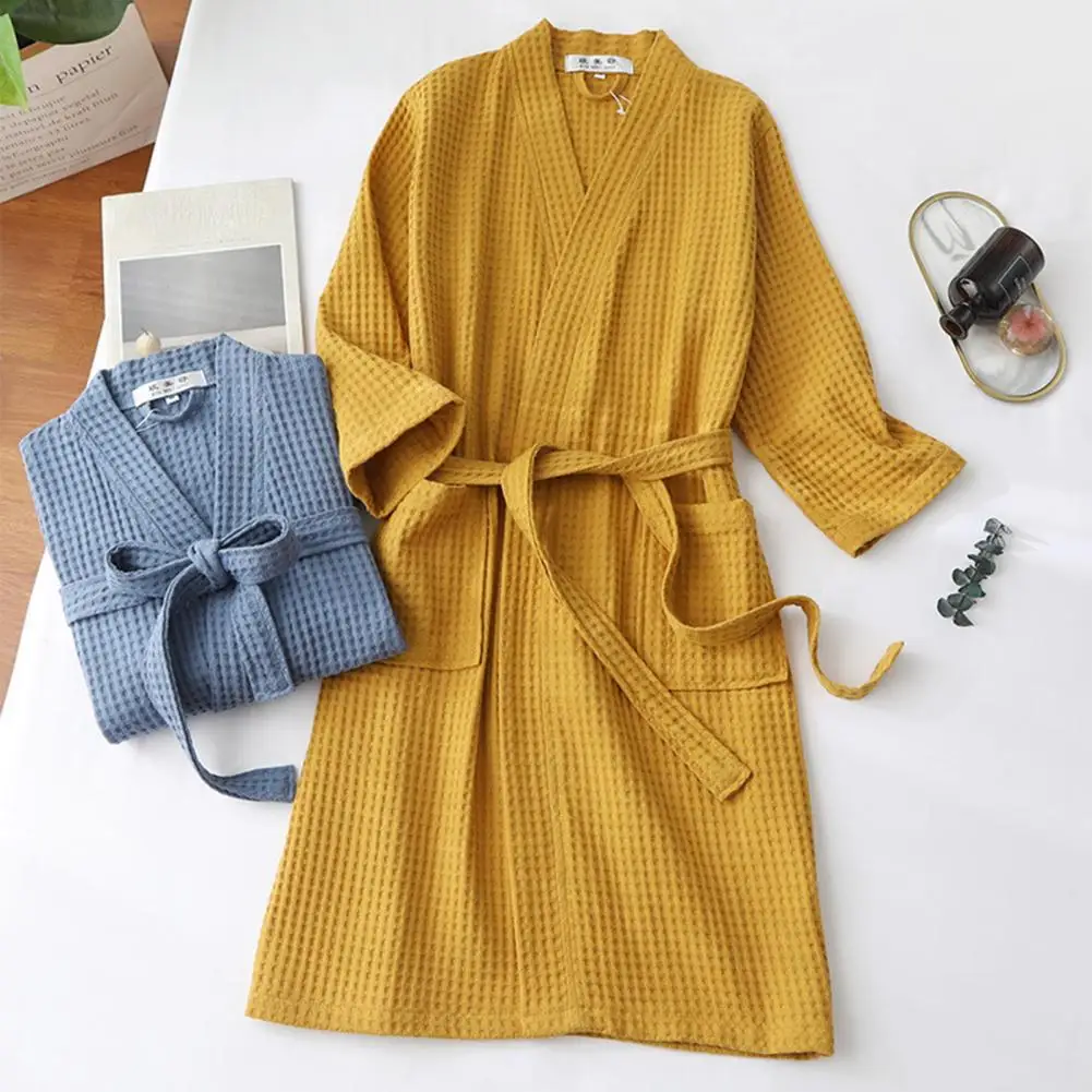 

Dressing Gown Unisex Men's V Neck Lace-up Nightgown with Pockets Loose Long Sleeve Sleepwear Bathrobe for Spring Hotel Beauty