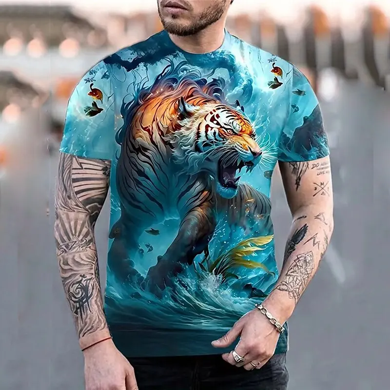 

Tiger T-Shirts For Men 3d Animal Print Loose Oversized T Shirt Street Casual Short Sleeved Tops Tees High-Quality Men'S Clothing