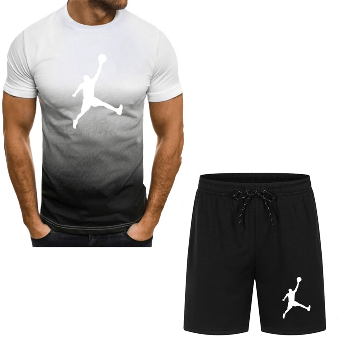 2024Summer men's suit casual short-sleeved + shorts quick-drying T-shirt fashionable men's sportswear
