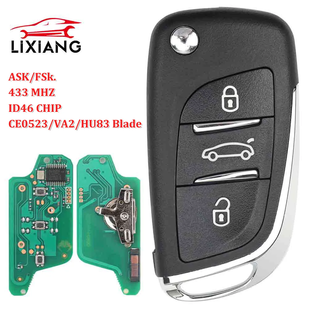 Smart key remote LIXIANG Modified Flip Remote Car Key ASK/FSK 433Mhz ID46 For Peugeot 207 308 307 407 607 807 For Citroen C2 C3 C4 CE 0523