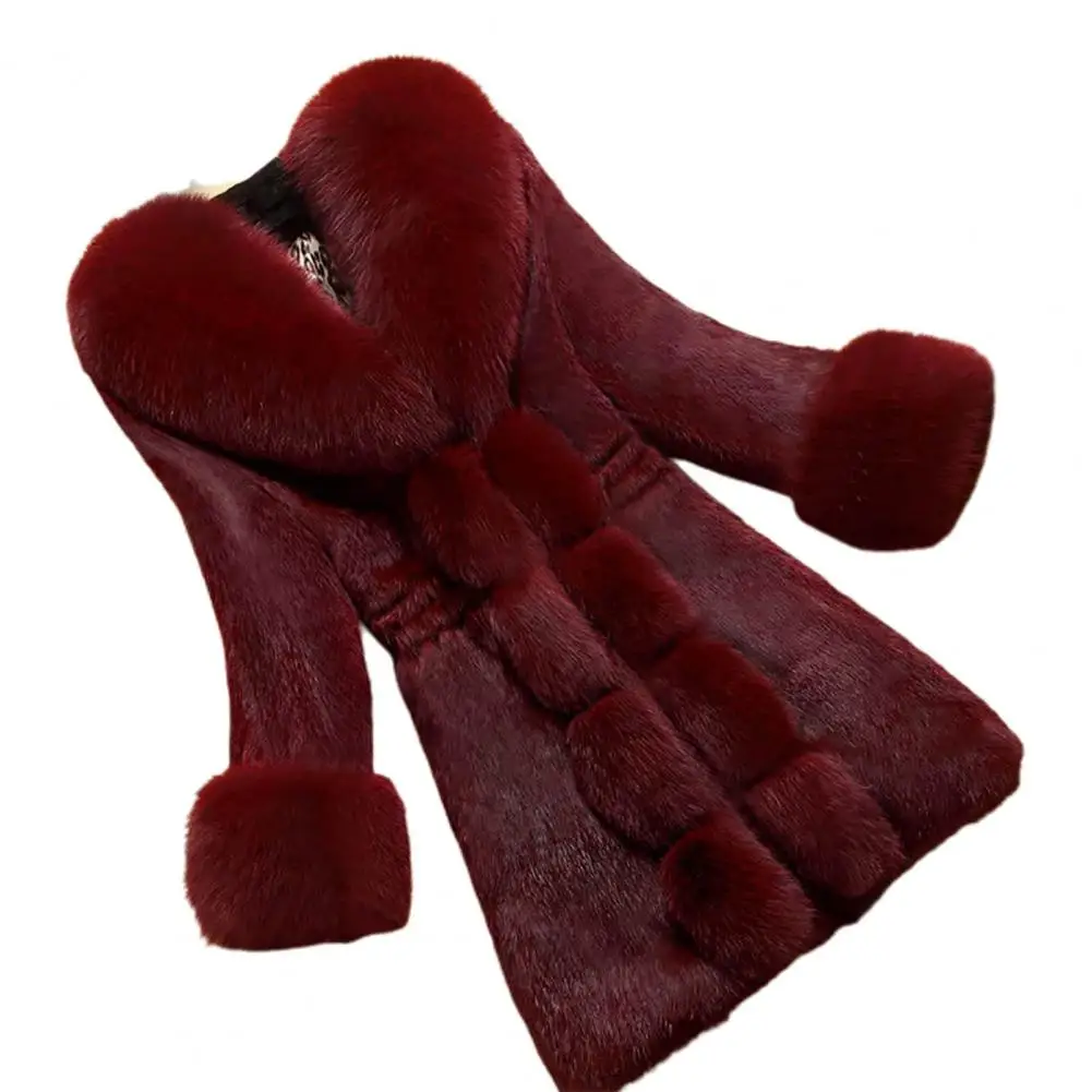 Jackets Women Faux Fox Fur Collar Coats V Neck Solid Full Sleeve Casual Mid Length Coat Splice Slim Fit Thick Outerwear Winter