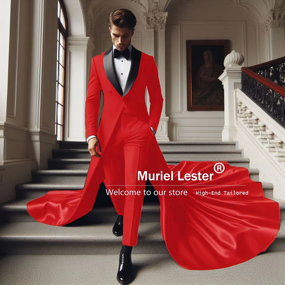 Elegant Groom Wedding Suit Fit Black Shawl Lapel Coat Long Trousers 2 Pieces Men's Tuxedos Formal Party Prom Blazers Customized 2