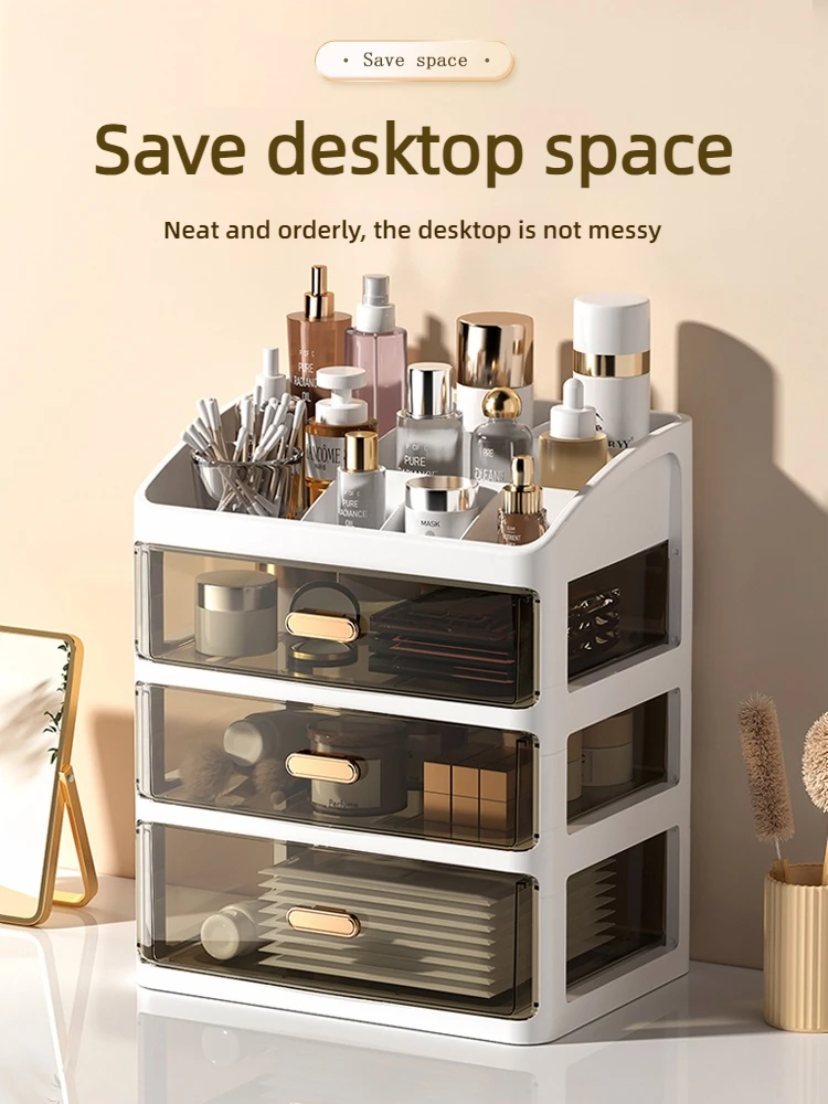 

Cosmetics storage box, dressing table, desktop skin care product storage rack, drawer type, transparent, dust-proof, high-end