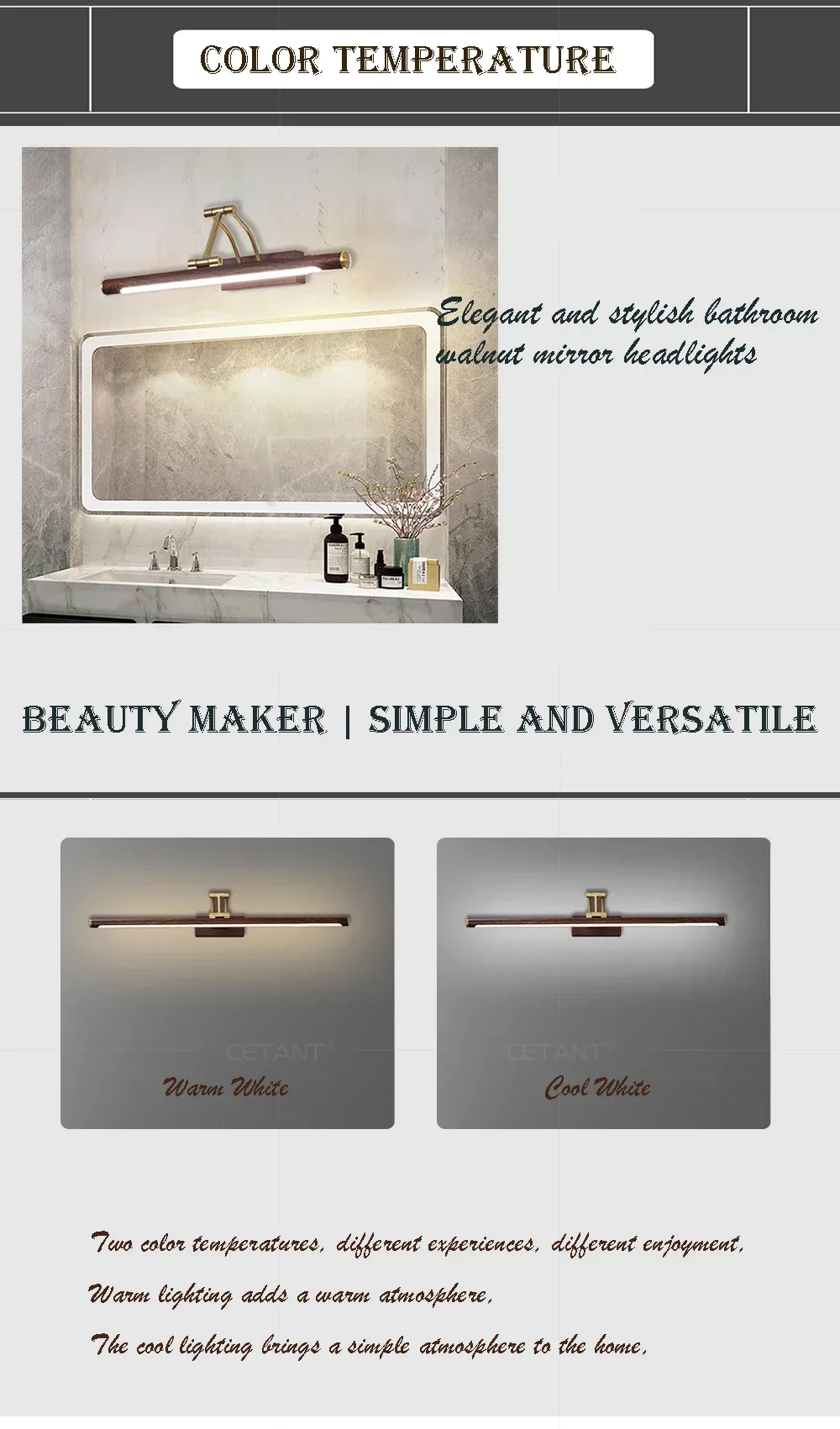 Description Picture 3 of itemLED Modern Wall Lamp Led Mirror Front Light Bathroom Vanity Sink Rotate Lighting Home Decor Cool White Warm White Nordic Lustre