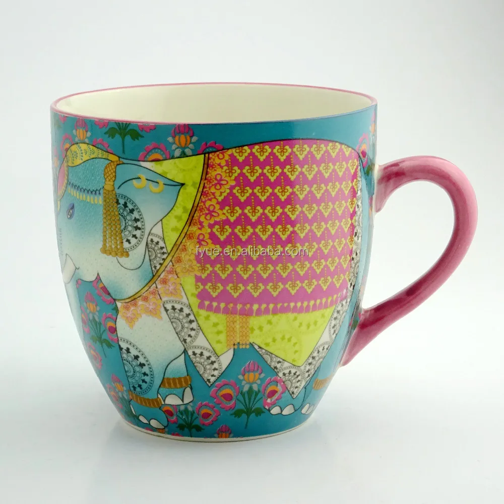 

Exotic Colored Ceramic Coffee Mugs, Vibrant Elephant Mugs