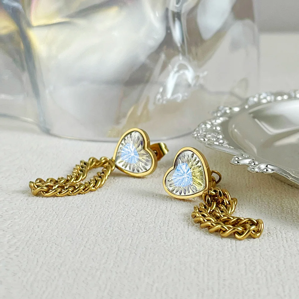 ENFASHION Statement Drop Earrings For Women Heart Fashion Jewelry Gold Color Zircon Earings Stainless Steel Pendientes E211317