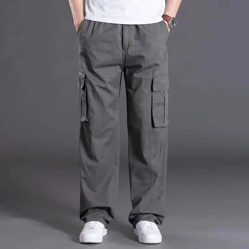 Cargo Pants Men Casual Pants Men's casual trousers cotton overalls elastic waist full len multi-pocket plus fertilizer XL men's clothing big size cargo pants
