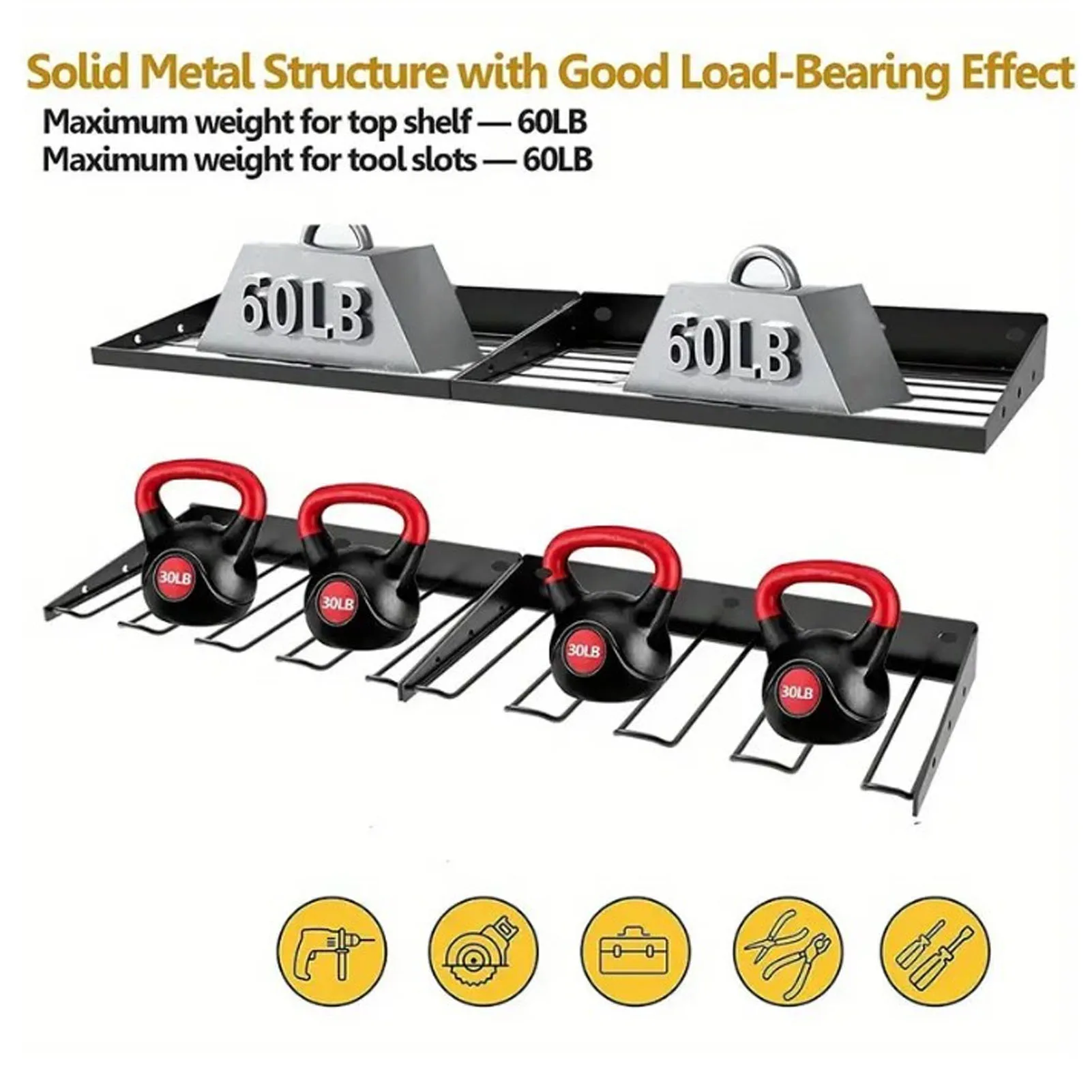 Power Tool Organizer with Drill Holder Wall Mount Strong Load Bearing Iron Space Saving Power Tool Storage Rack for Garage 5