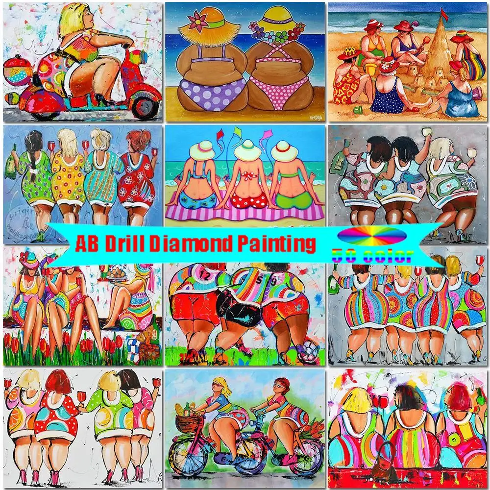 

Square/Round 5D Diy AB Dill Diamond Painting Cartoon Sexy Fat Girl Ladies Diamond Embroidery Cross Stitch Diamond Home Decor