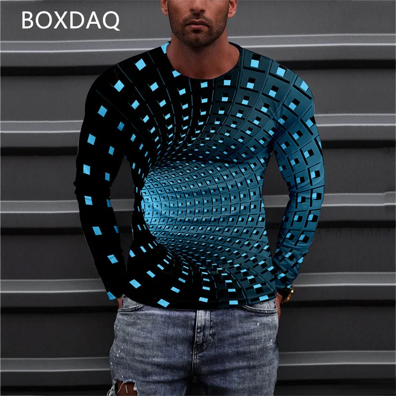 

XS-6XL Oversized Long Sleeve T-Shirt Men's 3D Digital Gradient Print TShirt Casual O-Neck Four Seasons All-match Tops 2022 New