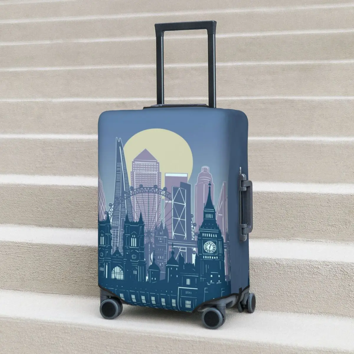 

London Skyline Illustration Suitcase Cover Simple Travel Landmarks Cruise Trip Protection Vacation Fun Luggage Accesories