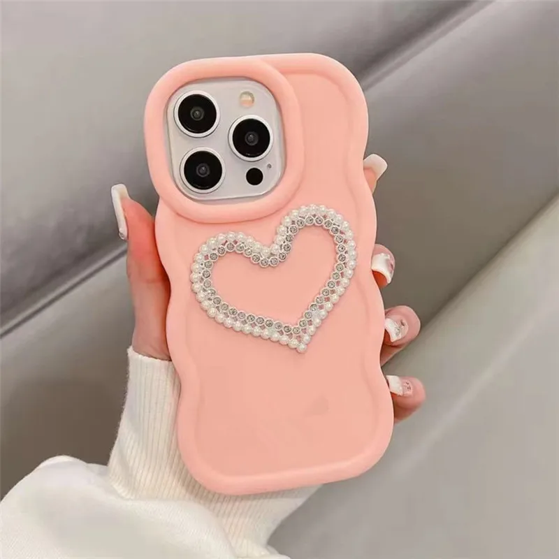 Coque arrière en silicone souple pour Xiaomi Redmi Note 13 Pro, Note 12, Note 11, 11s, Note 10 Pro, 10A, 10C, 12C, motif cœur et diamant perlé_voghion.com