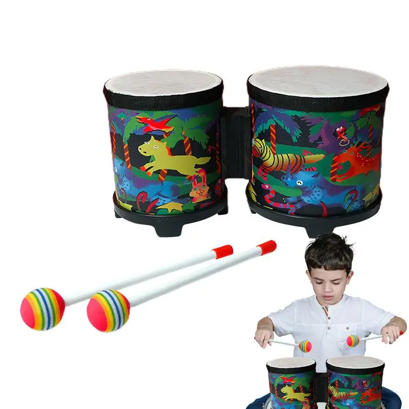 Kids Bongo Drums Cute Hand Drum Strumento A Percussione Giocattolo Musicale Set Di Tamburi Per Bambini Strumenti Musicali In Legno Fatti A Mano Con 2