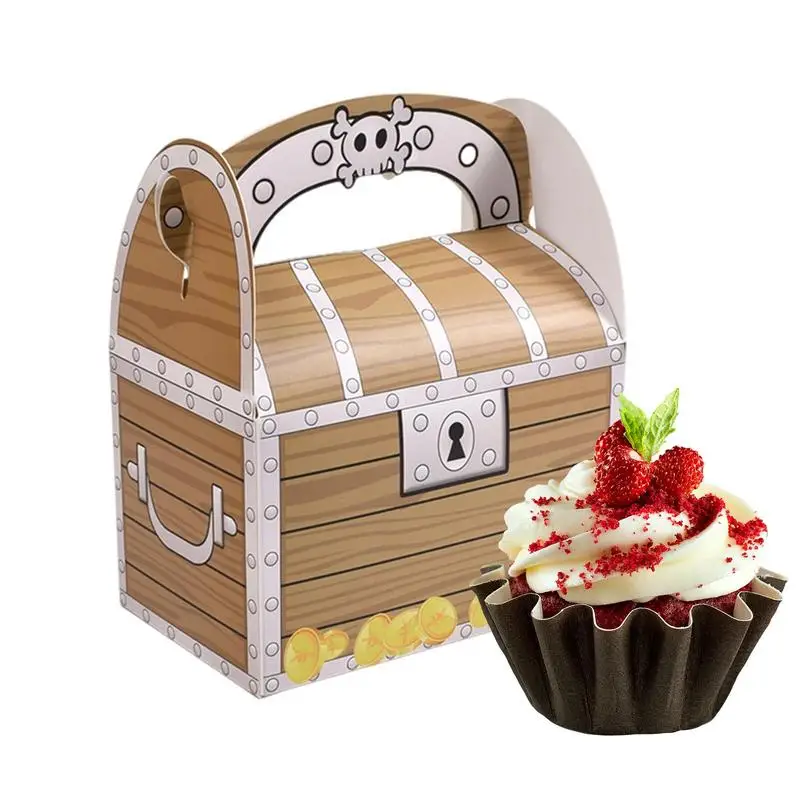 

Картонные сундуки с сокровищами, 10 шт., пиратские сумочки с ярким дизайном, череп и золотые монеты