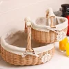 Wicker Storage Basket Metal Shopping Fruit for Kitchen Picnic Foldable Woven Decorative Tray 3