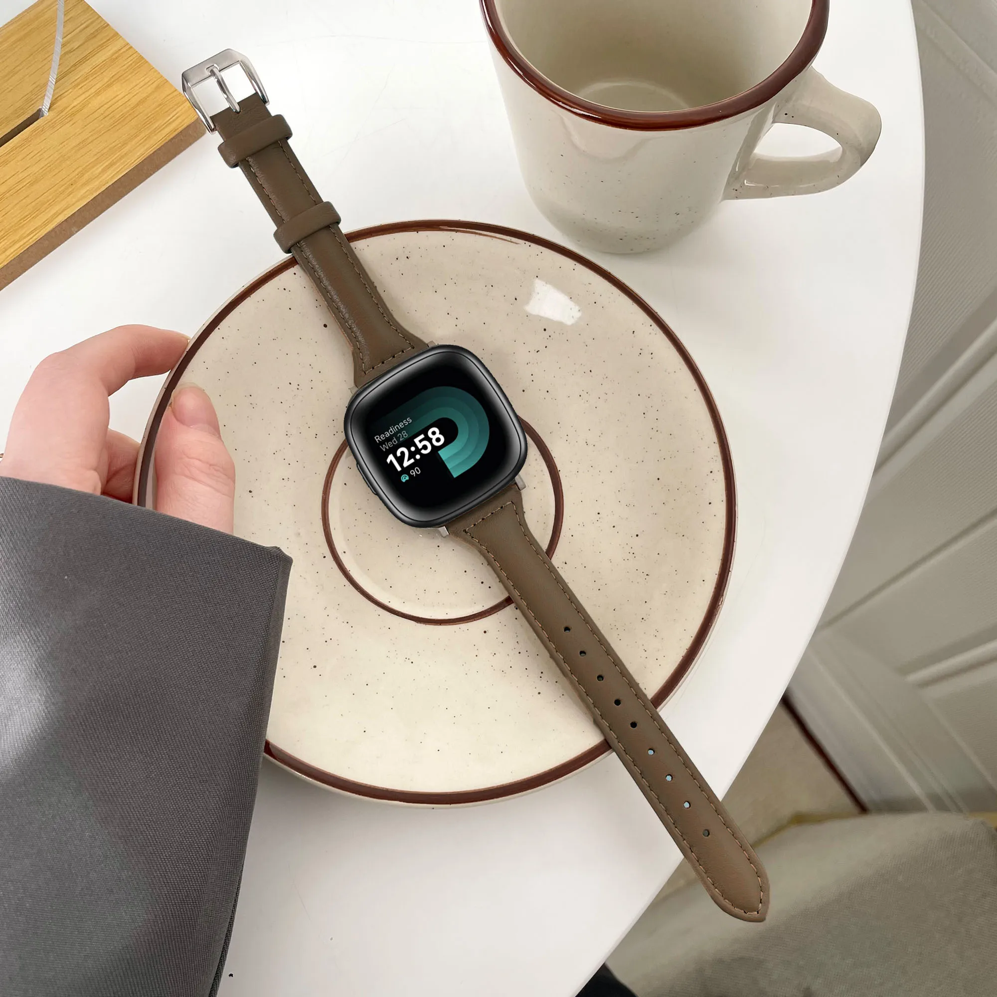 Elegant Leather Smart Watch Strap for Women - Premium Replacement Band for Fitbit Versa/Sense Series