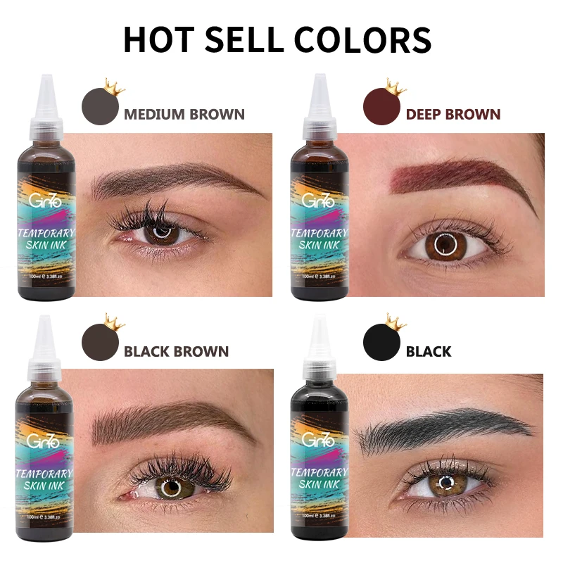 Temporary Eyebrow Tattoo Inks 30/100ml Liquid Ink for Airbrush Beard Waterproof Beauty Health Body Art Spray Pigment 6 Colors