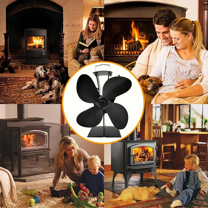 For Fireplace Wood Stove Fan Small Designed 4 Blades Heat Powered Fireplace  Fans Black TP2004-4 - AliExpress