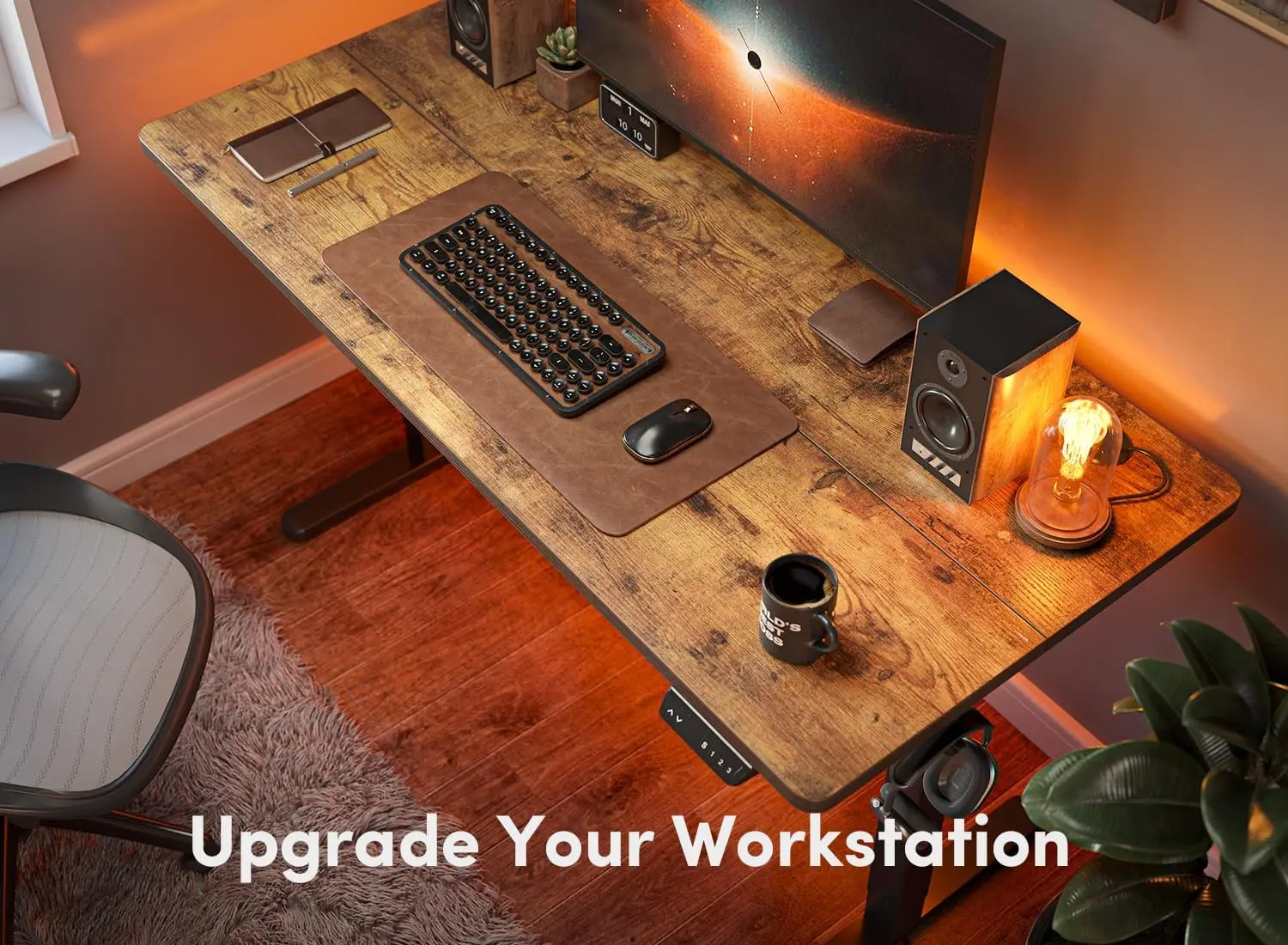 FEZIBO Electric Standing 48 x 24 Inches Height Adjustable Stand up, Sit Stand Home Office Desk, Computer Desk, Rustic