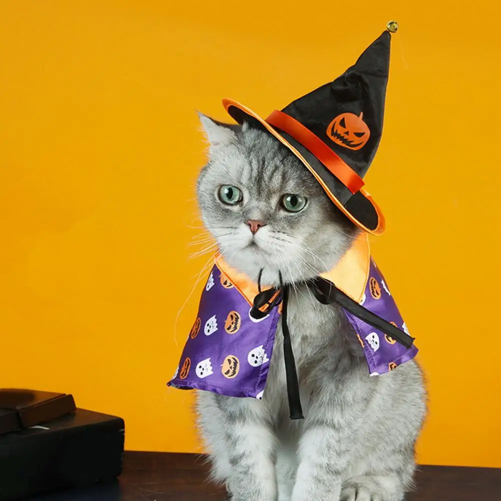 

Halloween Pet Cape Hat Set Hat Pumpkin Print Cape Cute Pet Transformation Outfit Pet Cats Clothes Cosplay Costume Dress