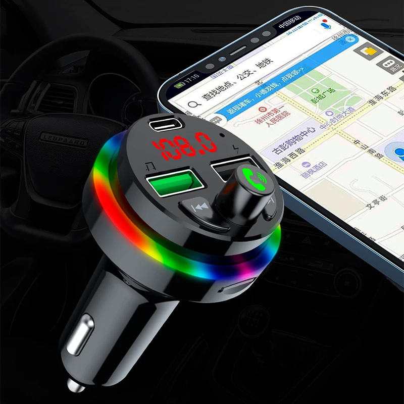 Upgrade Car Bluetooth Player FM Transmitter Music Receiver MP3 Fast Charger 12-24V Vehicle Mobile Phone Cigarette Light