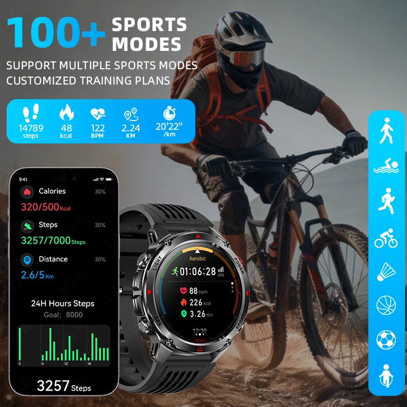 LIGE 2025 New Professional GPS Sport Smart Watch Outdoor RIDE Run Fitness Watches Compass Altimeter 3ATM Waterproof Bracelet Men