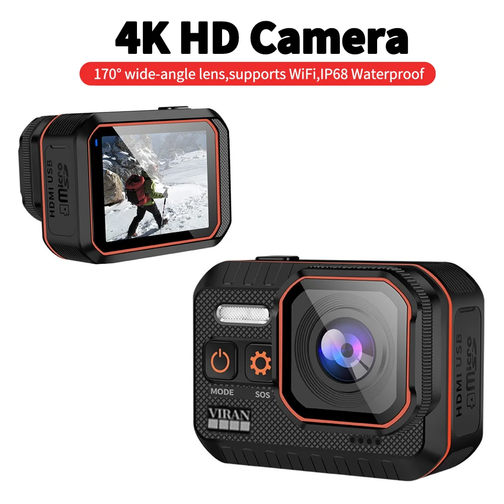 야외 스포츠용 WIFI 액션 비디오 캠, 전자 이미지 안정화, 170 ° 광각, 2 인치 IPS 스크린, 4K 60FPS