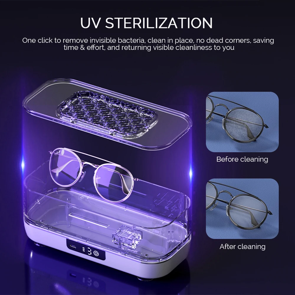 Portable Ultrasonic Cleaner Ultrasound Glasses Washing Machine Lens Washer Makeup Brush Ring Jewelry UV Sterilization Cleaning