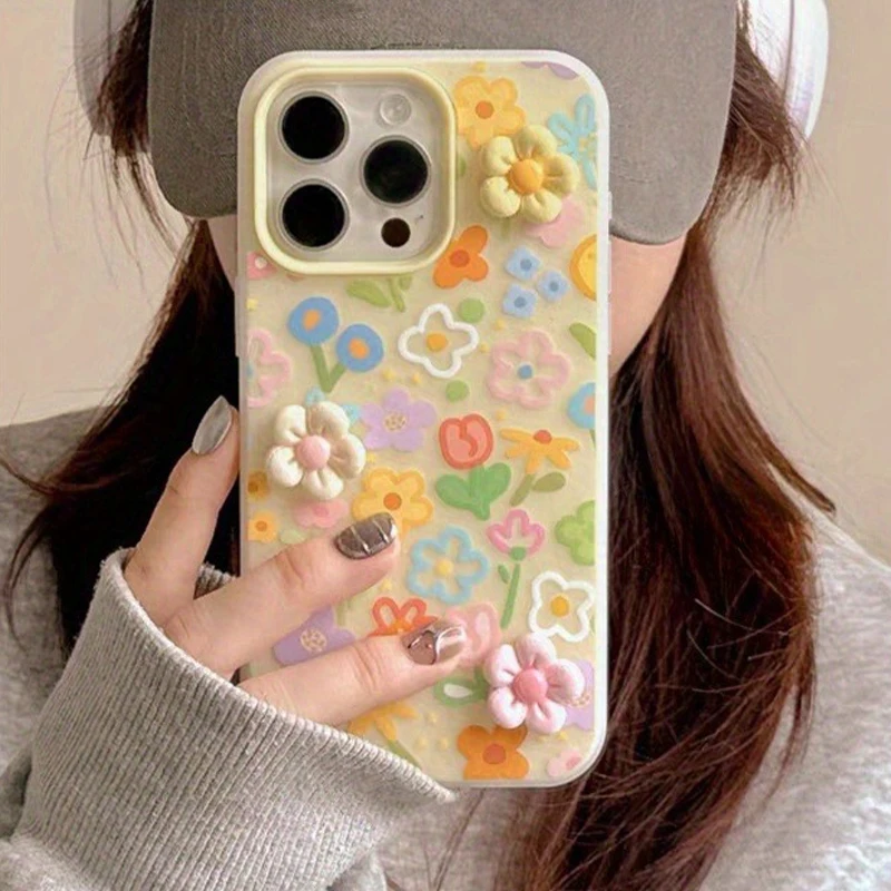 Oil Painting Flower Design Phone Case with Lanyard - Shockproof Soft Cover