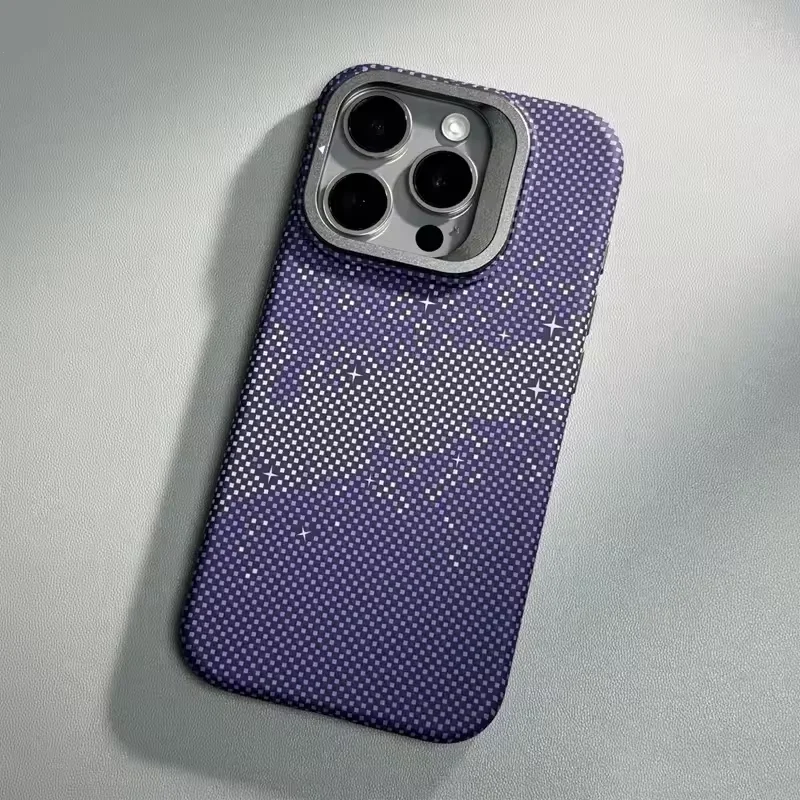 Premium Alloy Lens Stand Holder with Wireless Charging for MagSafe Phone Case - Sleek Pixel Textured Hard Back Cover