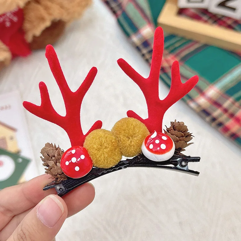 Mushroom pinecone red antler clip
