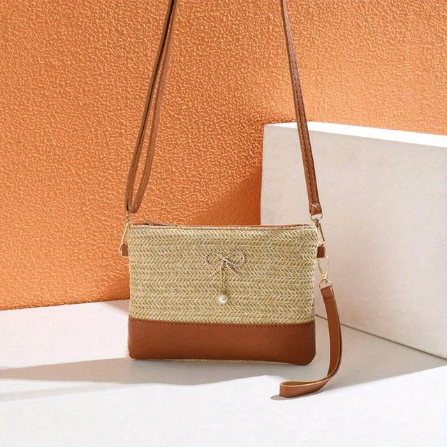 Sweet straw splicing bag women's new daily commute can be messaged or held by hand