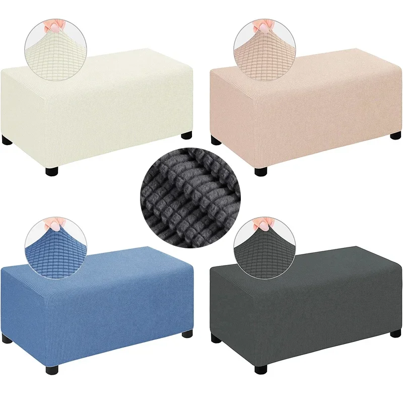 

Polar Fleece Ottoman Cover Thicken Elastic Storage Stool Slipcovers All-inclusive Rectangle Footrest Protector Case Home Decor