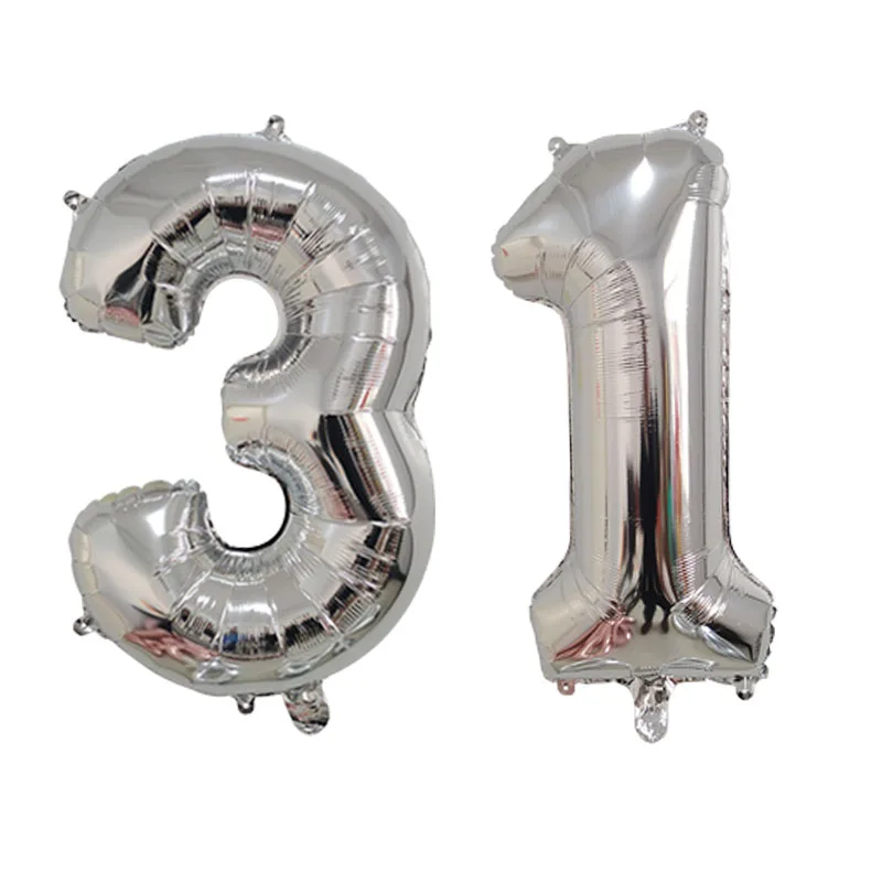 2 globos de helio de 32 pulgadas, dorados, plateados, negros, azules y rosas, con números 28, 29, 30, 31, 32 y 33, suministros de decoración para fiestas de feliz cumpleaños