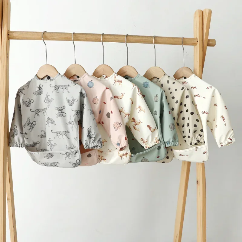 Children PU Long Sleeves Bibs Babies Toddler Waterproof Smock 1Pcs baby bib,feeding bib,cotton bib set,cotton bib