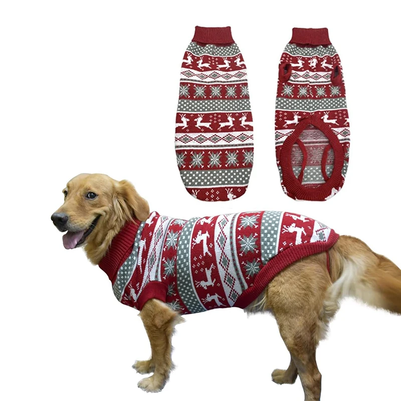 

Dog Ugly Christmas Reindeer Sweater Xmas Pet Winter Knitwear Clothes Warm Turtleneck Sweater Outfit for Medium Large Dogs
