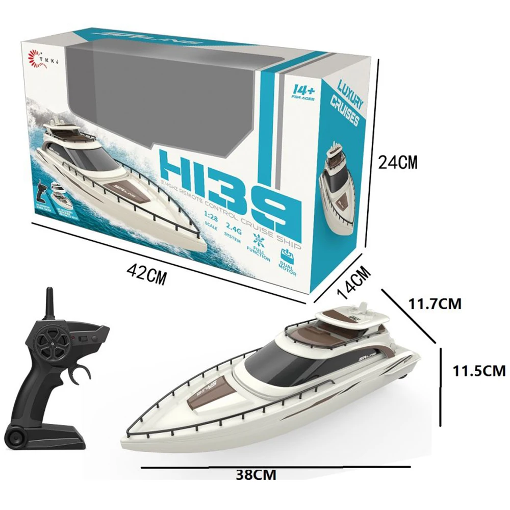 TKKJ RC Boat High Speed Double Electric Machine propeller 2.4GHz Remote Control Boat 1:28 Speedboat Model Toys for Children Kids 6